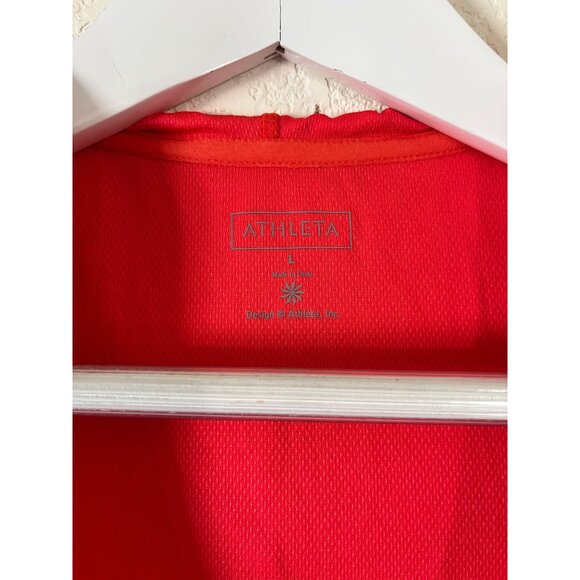 Athleta Womens Red Short Sleeve Ruched Hooded Tunic Top Large Lightweight Active - Picture 3 of 11